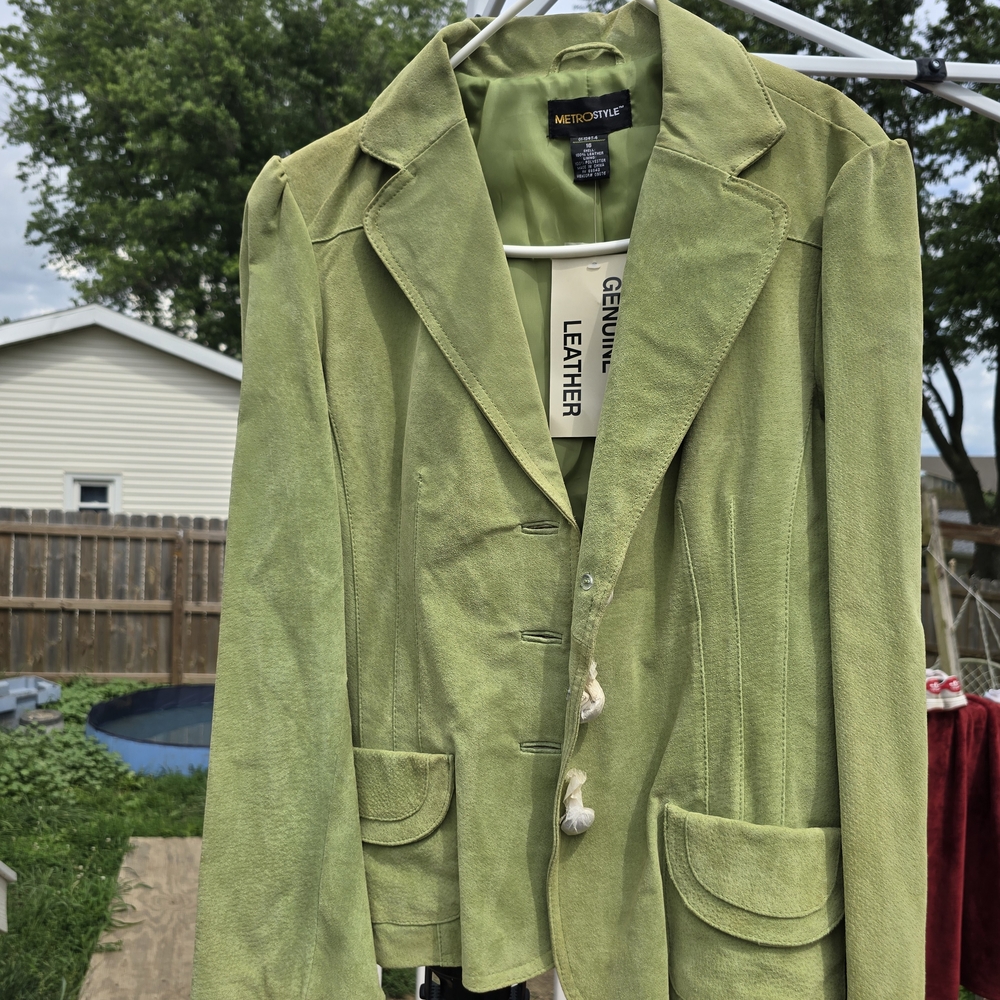 metrostyle Olive Leather Women's Blazer